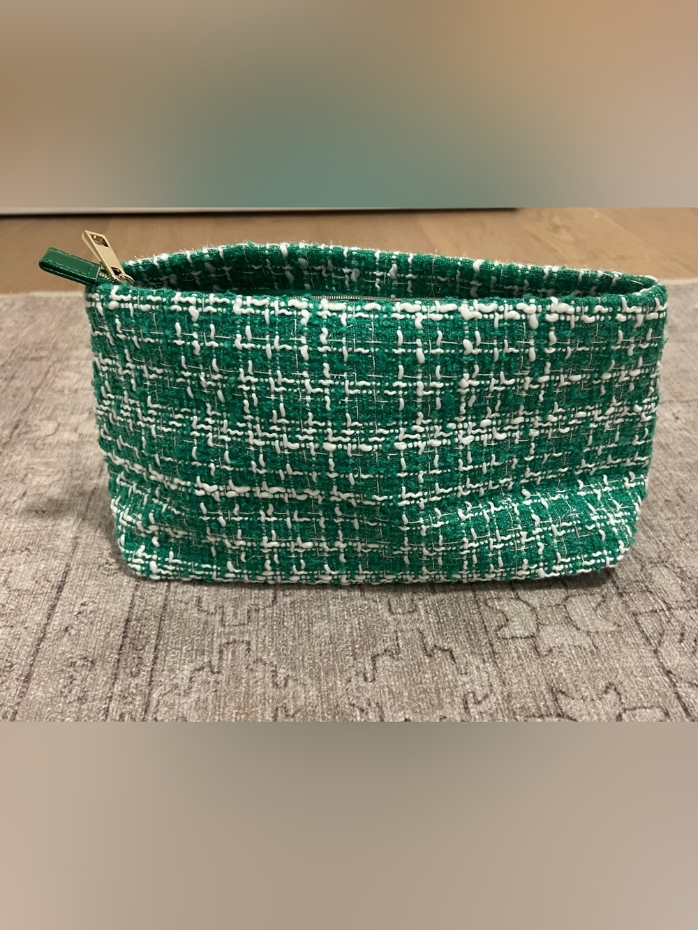 Mario Badescu Green Tweed Bouclé Cosmetic Makeup Bag Pouch NEW - Picture 2 of 6